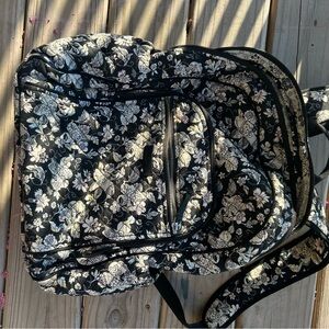 Black and White Floral Quilted Backpack
